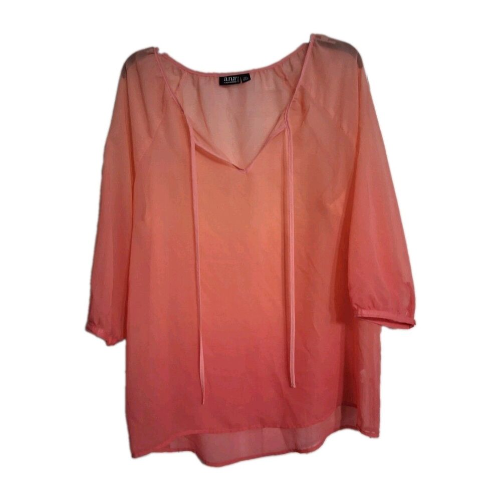 Women's A.n.a 3/4 Sleeve Coral Ombre Sheer Top Size PXL Petite
